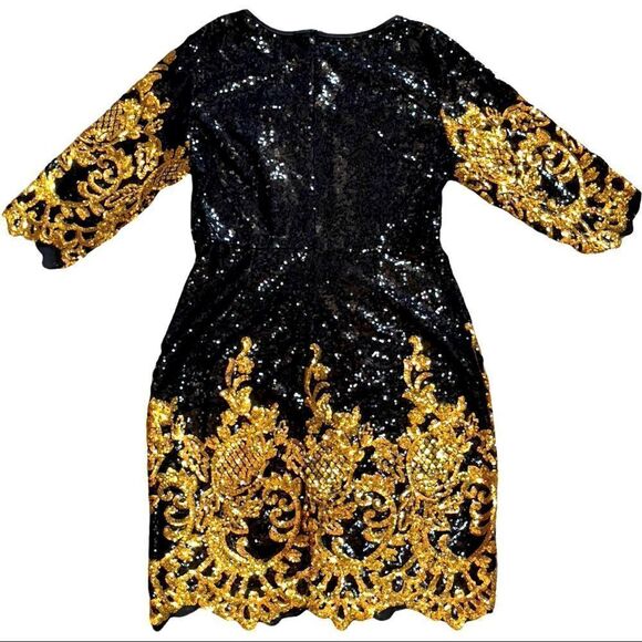 Black & Gold Sequin Formal Dress LARGE - Picture 10 of 16